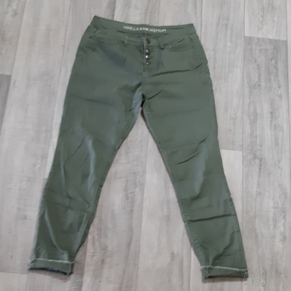 Womens Jeans Sz 11 Olive Green VANILLA STAR Cotton Spandex Pants Button Fly